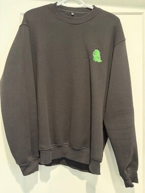 Men's Black Crewneck Sweatshirt with Green Dino Embroidery
